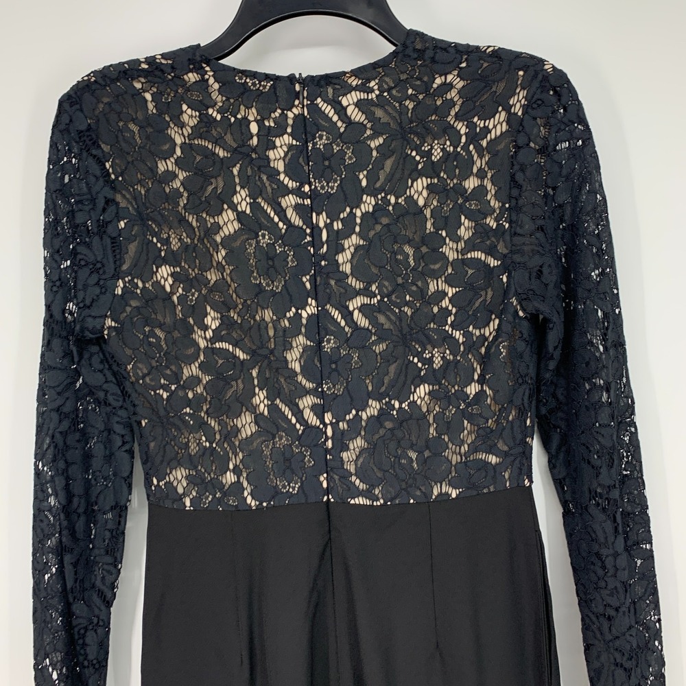 Missguided Jumpsuit Womens Size 2 Black Lace Plunge V Neck Long Sleeve Straight - Picture 10 of 13